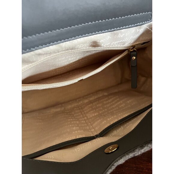 Kate Spade New York Gray Felt Tote Bag With Colorful Buttons & Leather Handles - Picture 13 of 14